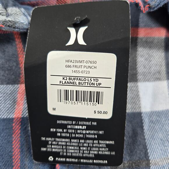 NWT Hurley K2 Buffalo Plaid Flannel Long Sleeve Button Up Shirt Men Size Medium - Picture 2 of 7